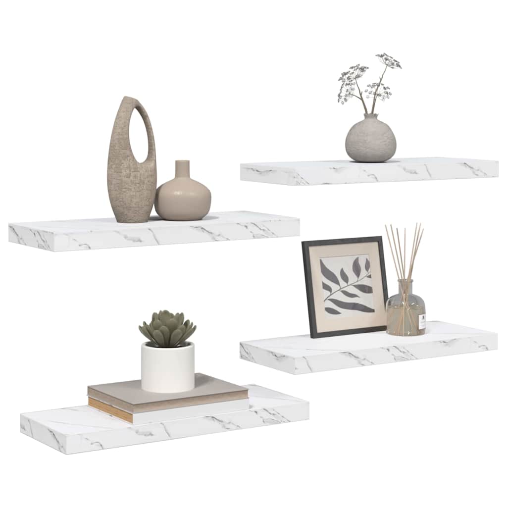 Væghylde 4 pcs Hvid marmor 60 x 23 x 4 cm Konstrueret træ