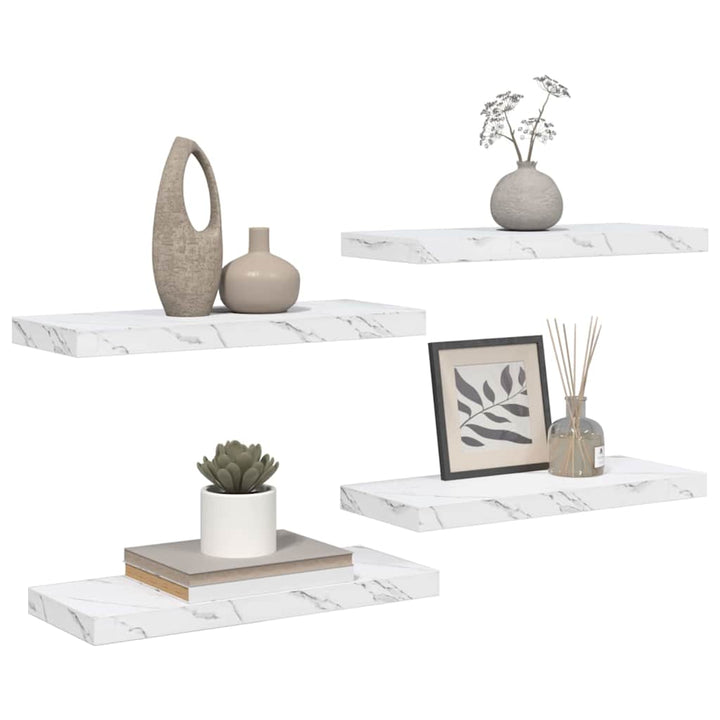 Væghylde 4 pcs Hvid marmor 60 x 23 x 4 cm Konstrueret træ