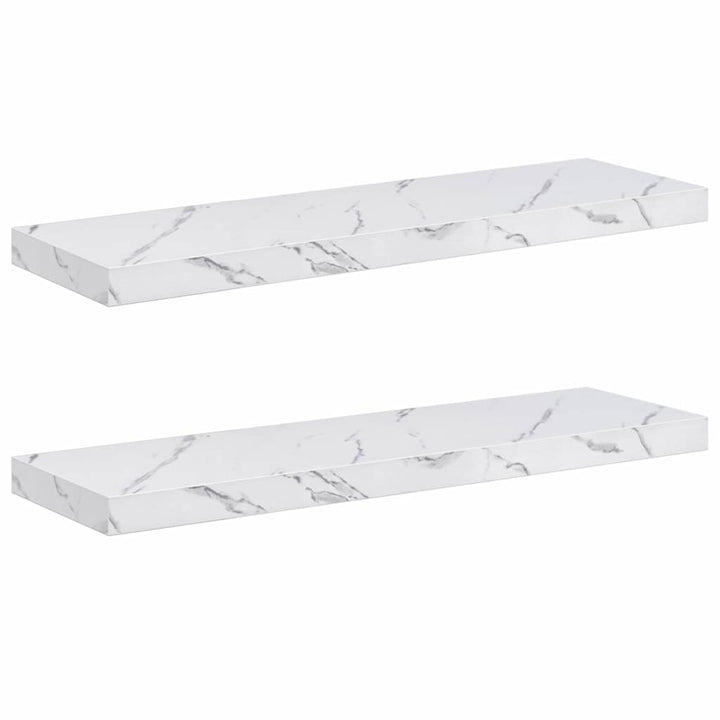 Væghylde 2 pcs Hvid marmor 80 x 23,5 x 4 cm Konstrueret træ