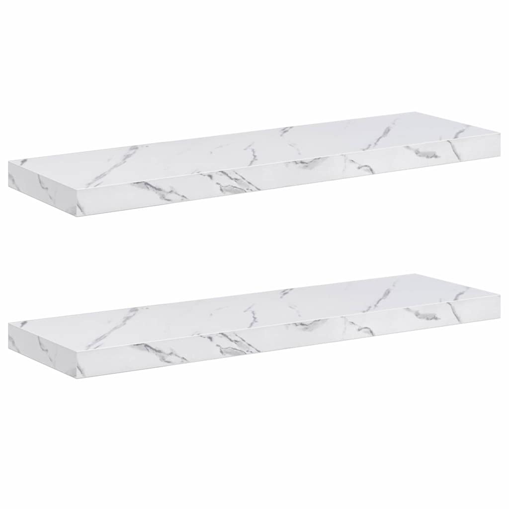 Væghylde 2 pcs Hvid marmor 90 x 23,5 x 4 cm Konstrueret træ