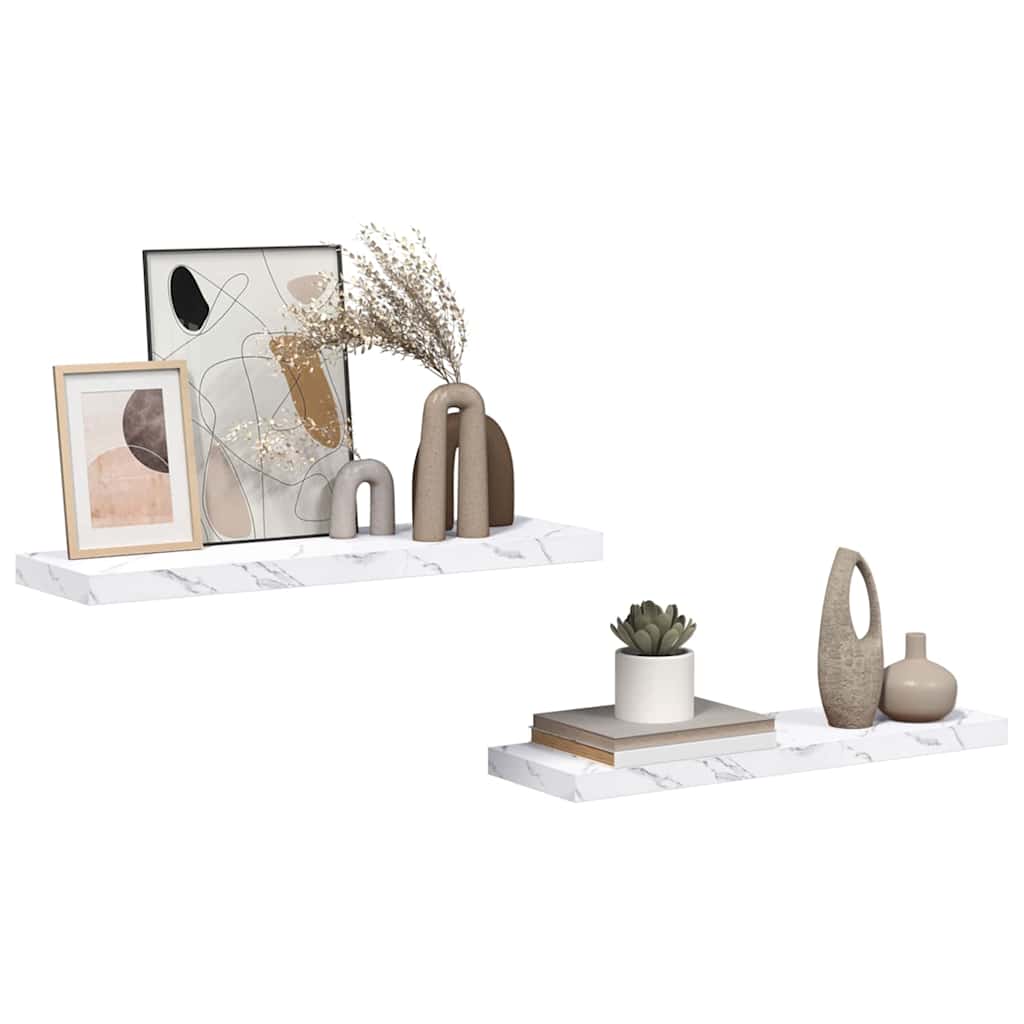 Væghylde 2 pcs Hvid marmor 90 x 23,5 x 4 cm Konstrueret træ