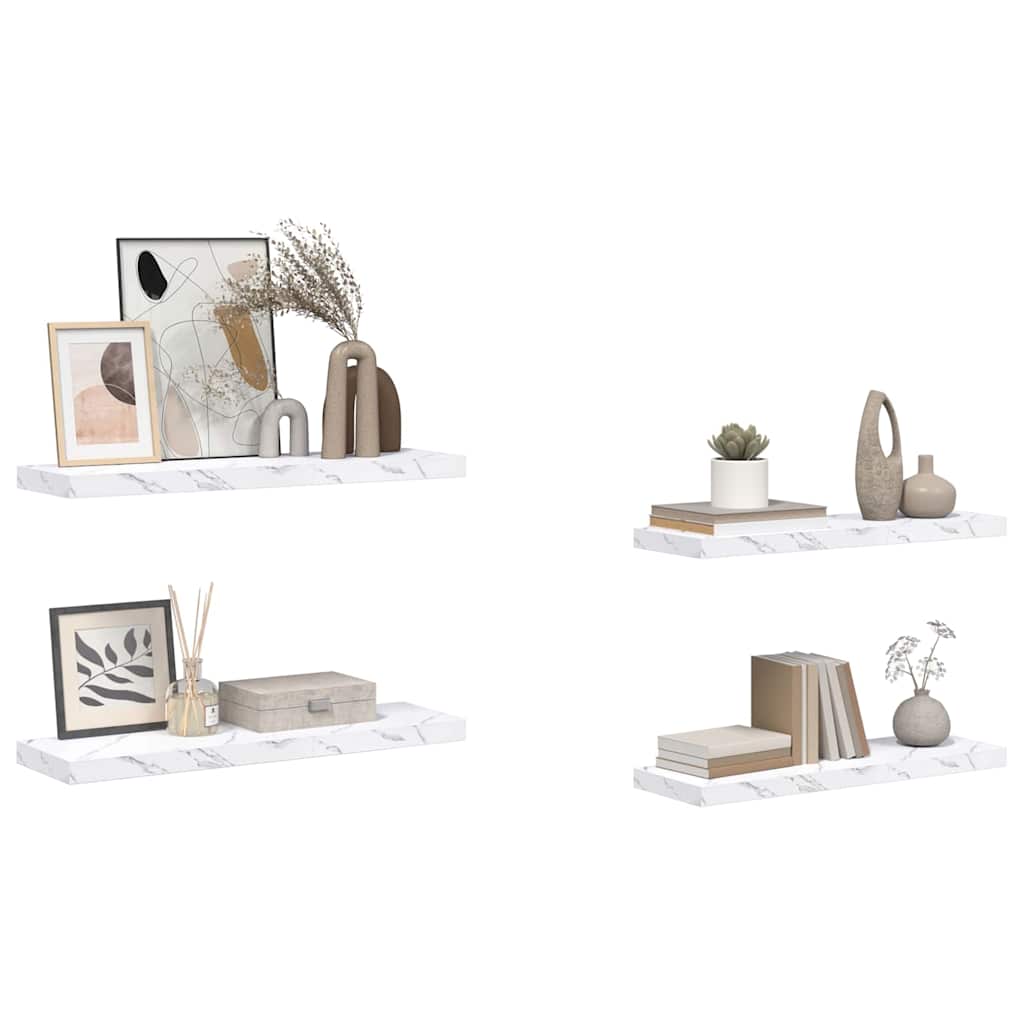 Væghylde 4 pcs Hvid marmor 90 x 23,5 x 4 cm Konstrueret træ
