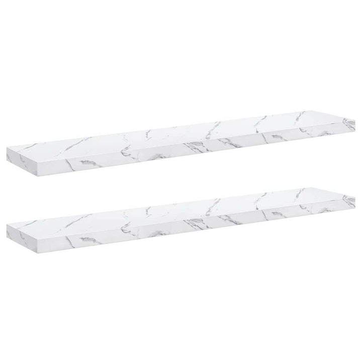 Væghylde 2 pcs Hvid marmor 120 x 23,5 x 4 cm Konstrueret træ