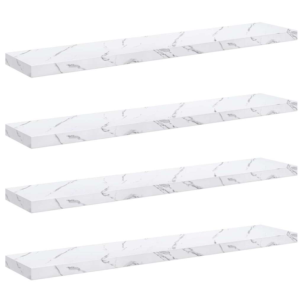 Væghylde 4 pcs Hvid marmor 120 x 23,5 x 4 cm Konstrueret træ