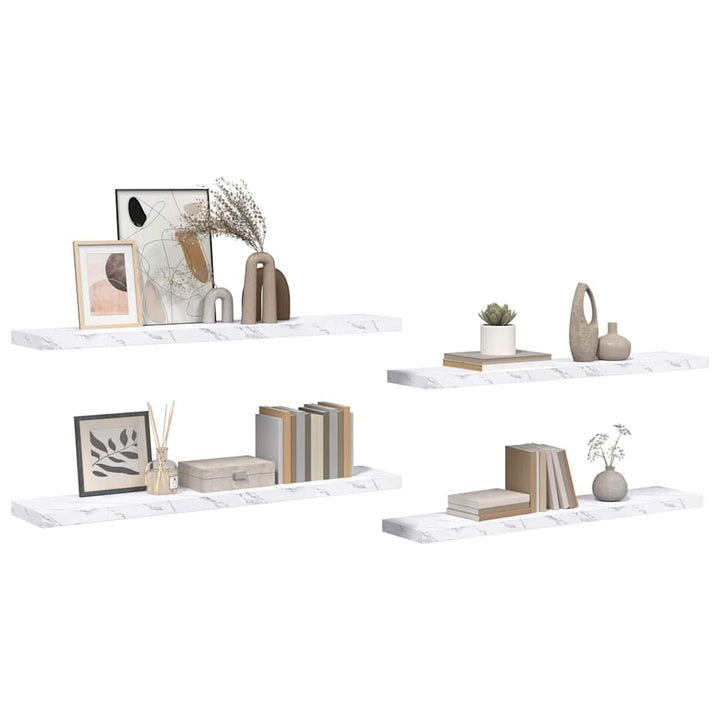 Væghylde 4 pcs Hvid marmor 120 x 23,5 x 4 cm Konstrueret træ