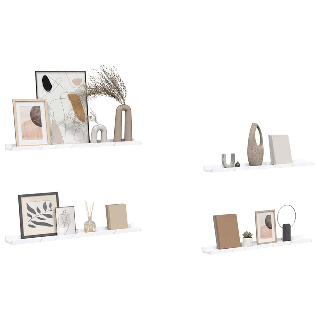 Væghylde Vægmonteret 4 pcs Hvid marmor 80 x 9 x 3 cm