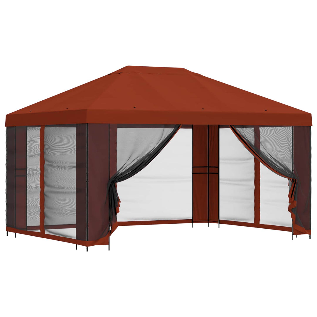 Pavillon med sidetapper 4 × 3 m Terrakotta Polyester og Stål