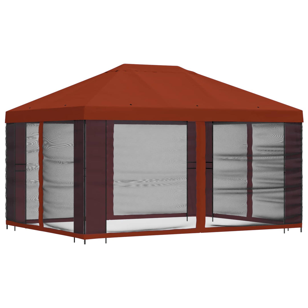 Pavillon med sidetapper 4 × 3 m Terrakotta Polyester og Stål