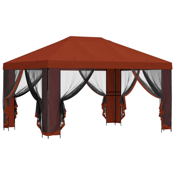 Pavillon med sidetapper 4 × 3 m Terrakotta Polyester og Stål