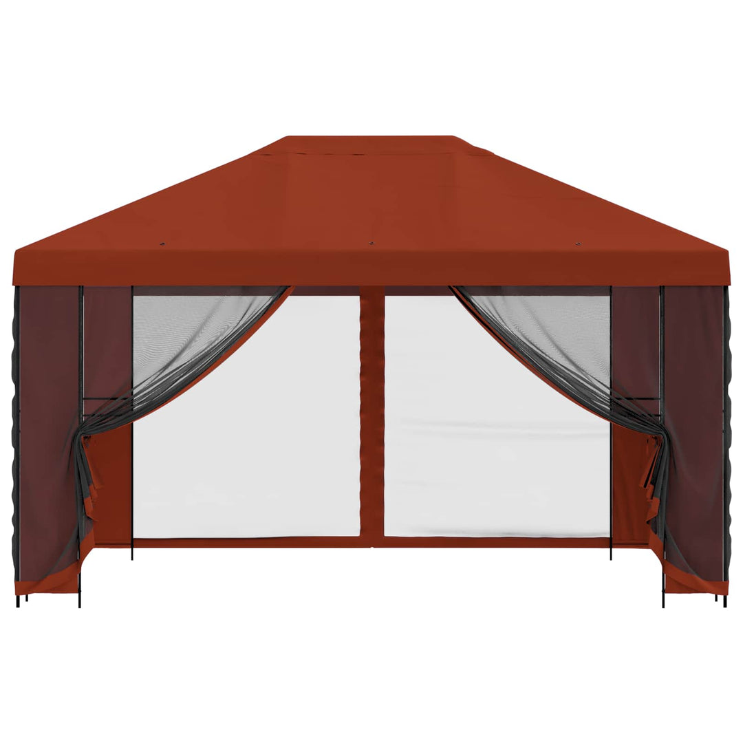 Pavillon med sidetapper 4 × 3 m Terrakotta Polyester og Stål