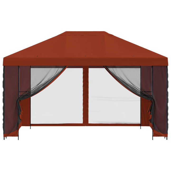 Pavillon med sidetapper 4 × 3 m Terrakotta Polyester og Stål