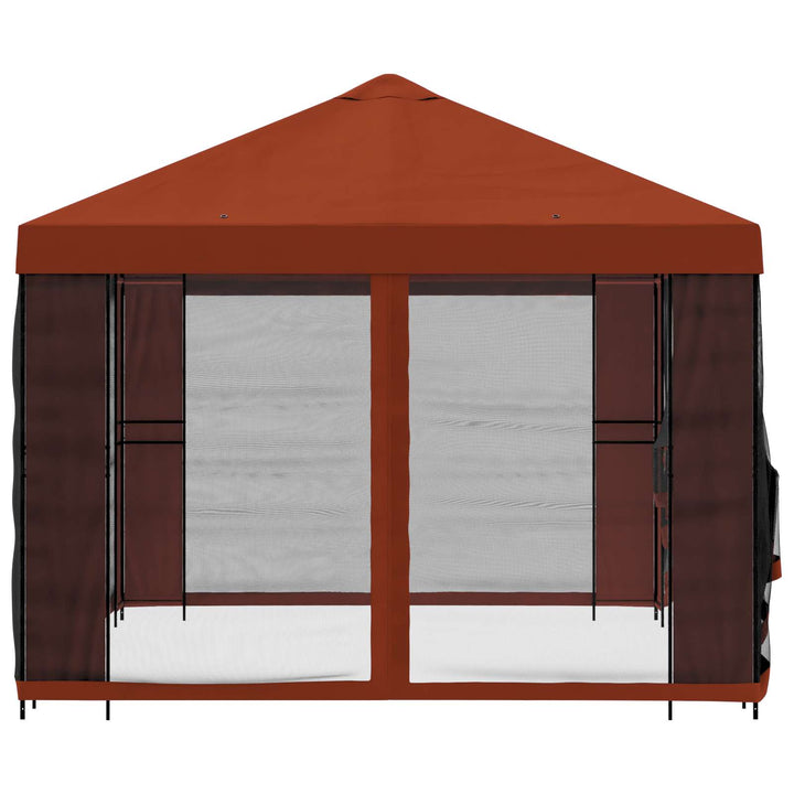 Pavillon med sidetapper 4 × 3 m Terrakotta Polyester og Stål