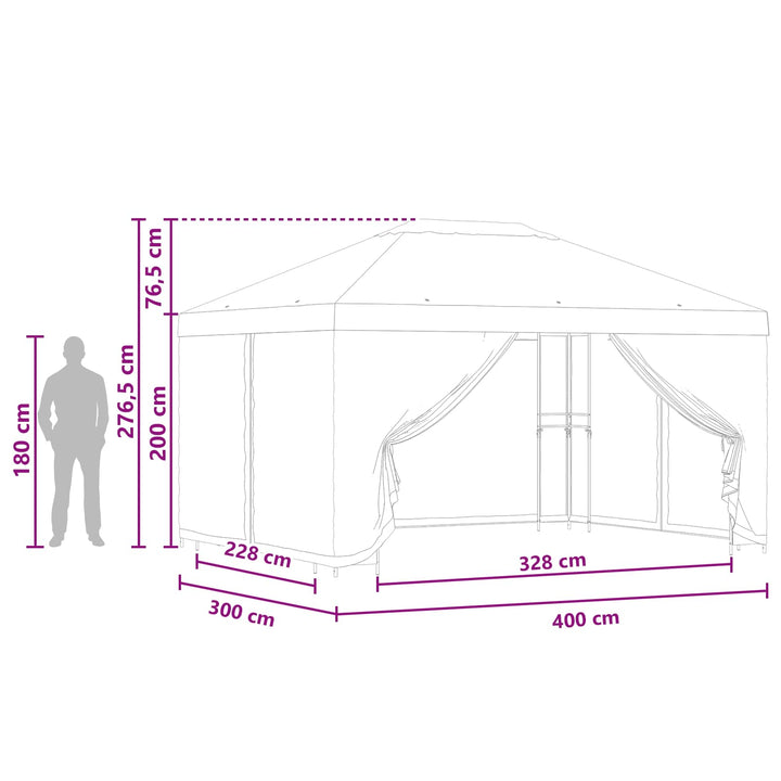 Pavillon med sidetapper 4 × 3 m Terrakotta Polyester og Stål