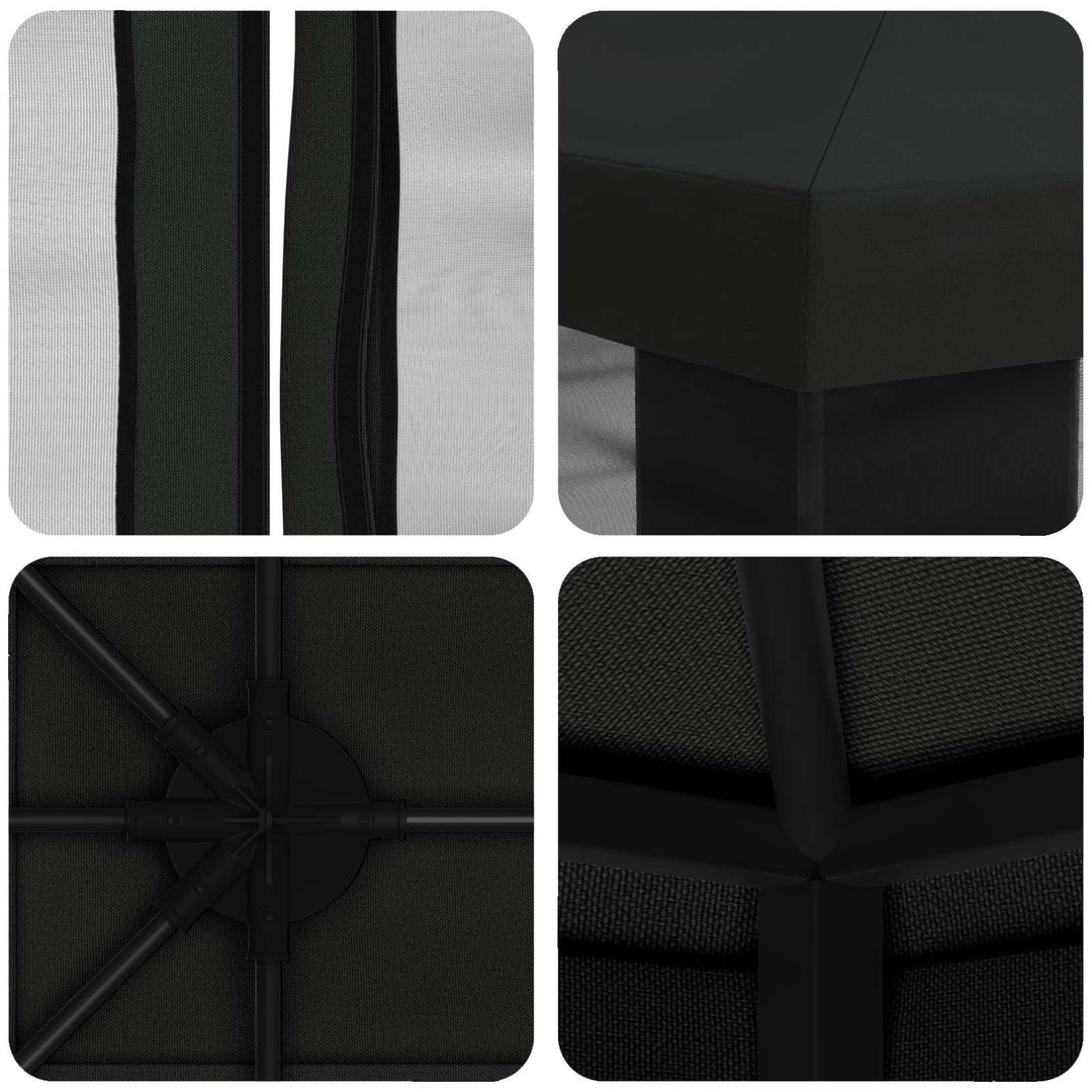 Pavillon med sidetapper 4 × 3 m Sort Polyester og Stål 190 gsm