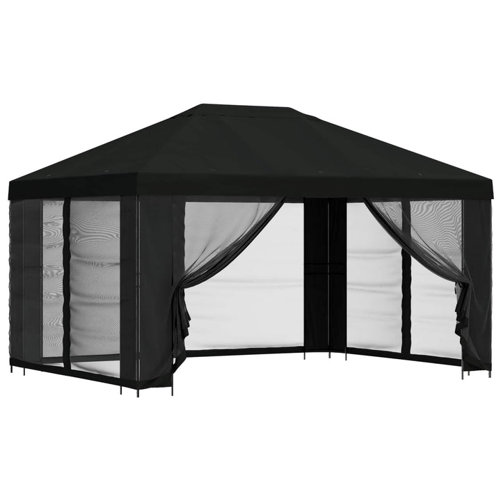 Pavillon med sidetapper 4 × 3 m Sort Polyester og Stål 190 gsm