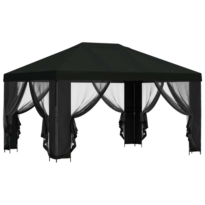 Pavillon med sidetapper 4 × 3 m Sort Polyester og Stål 190 gsm