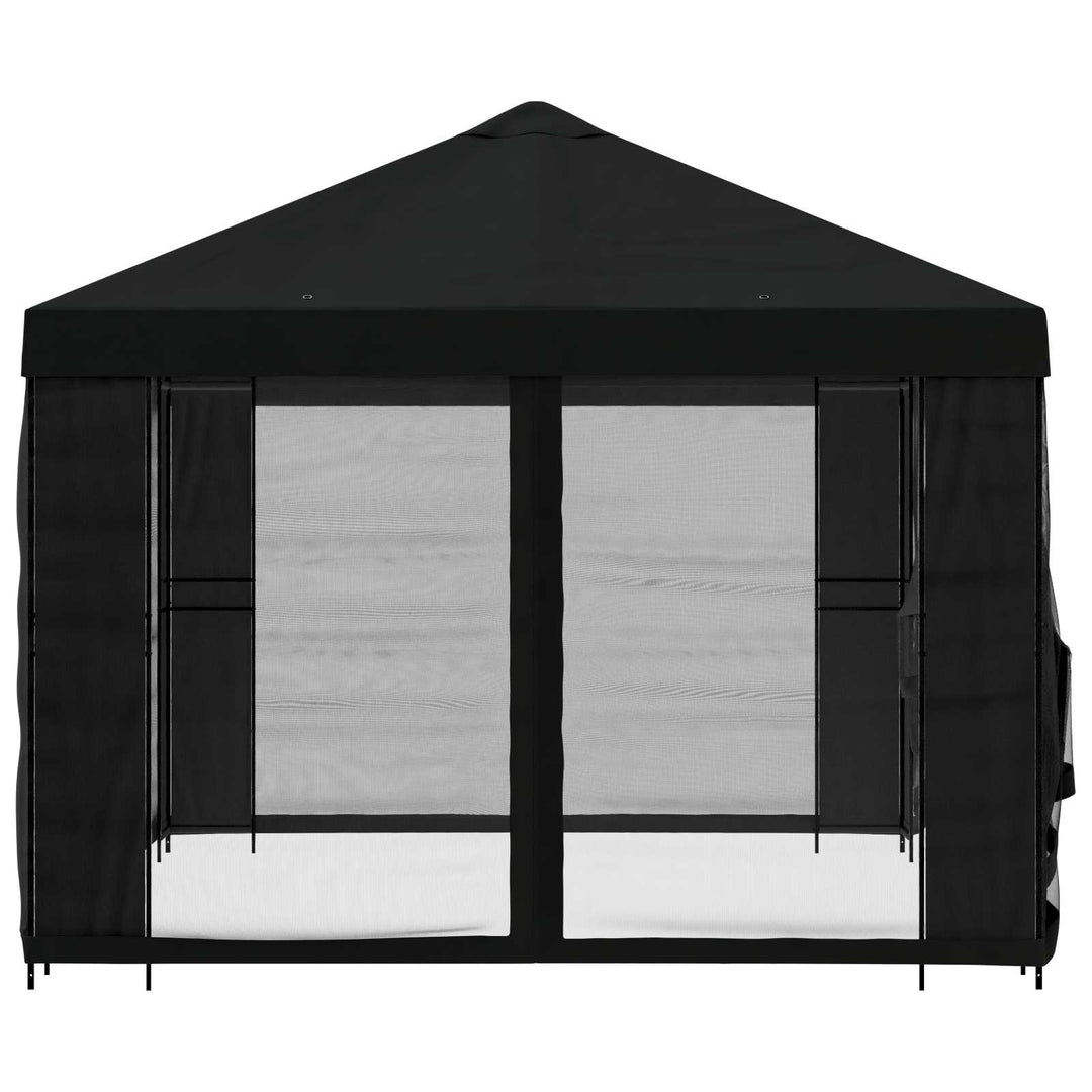 Pavillon med sidetapper 4 × 3 m Sort Polyester og Stål 190 gsm