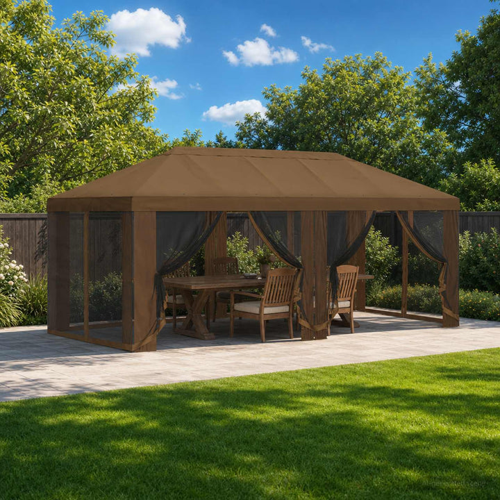 Gazebo Cover med sidevægge 6 x 3 m Gråbrun Polyester 190