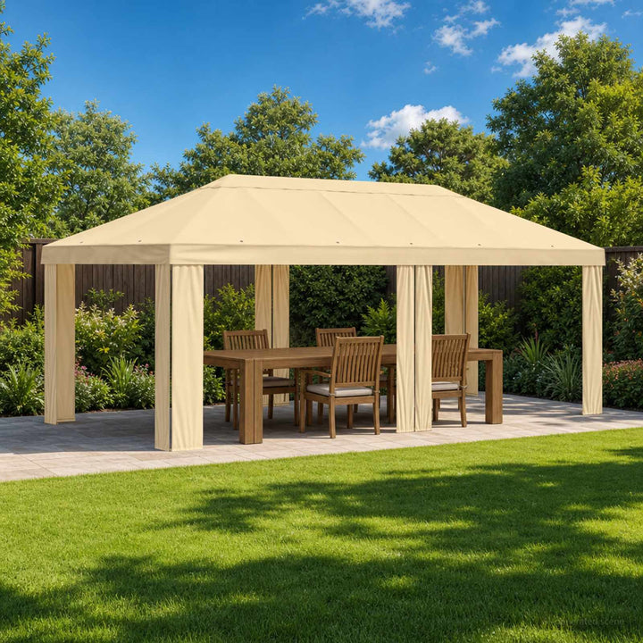 Gazebo Dække 6 x 3 m Cremefarvet Polyester 190 gsm