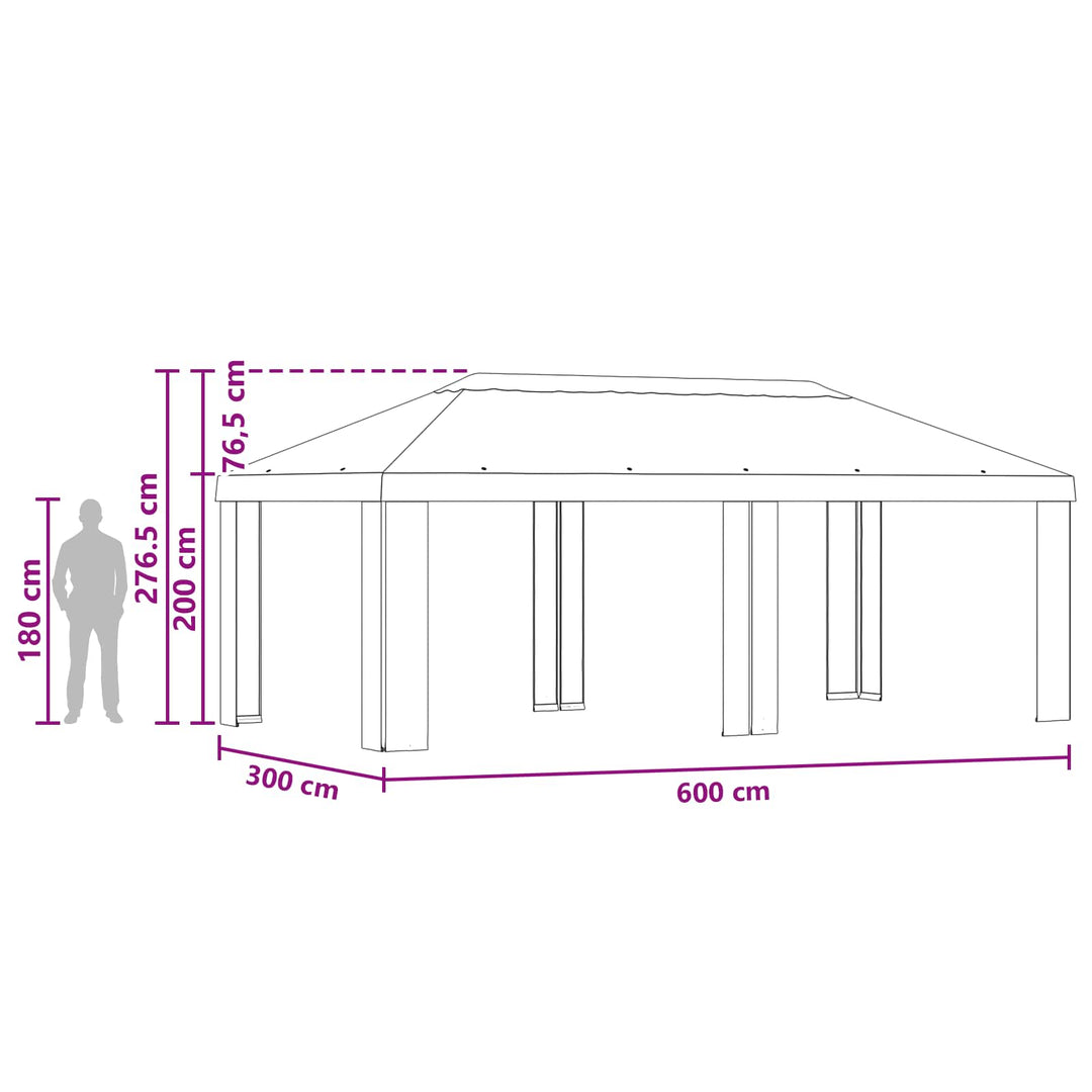 Gazebo Dække 6 x 3 m Sort Polyester 190 gsm