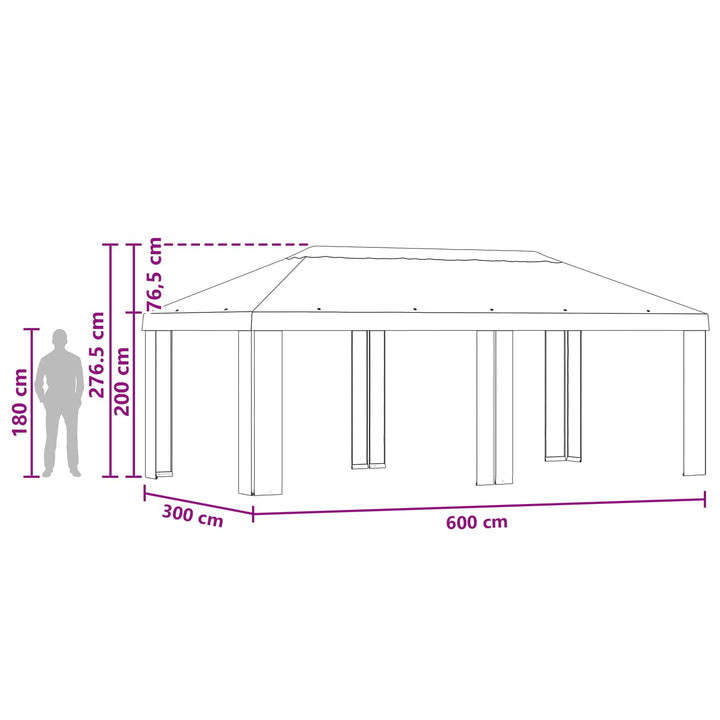 Gazebo Dække 6 x 3 m Sort Polyester 190 gsm