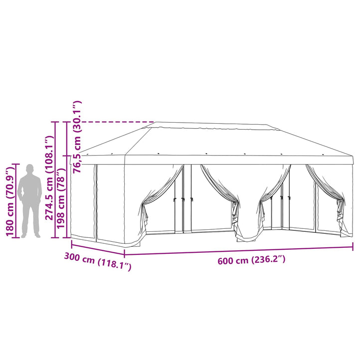 Gazebo Cover med sidevægge Antracit 600,5 x 300,5 cm Polyester