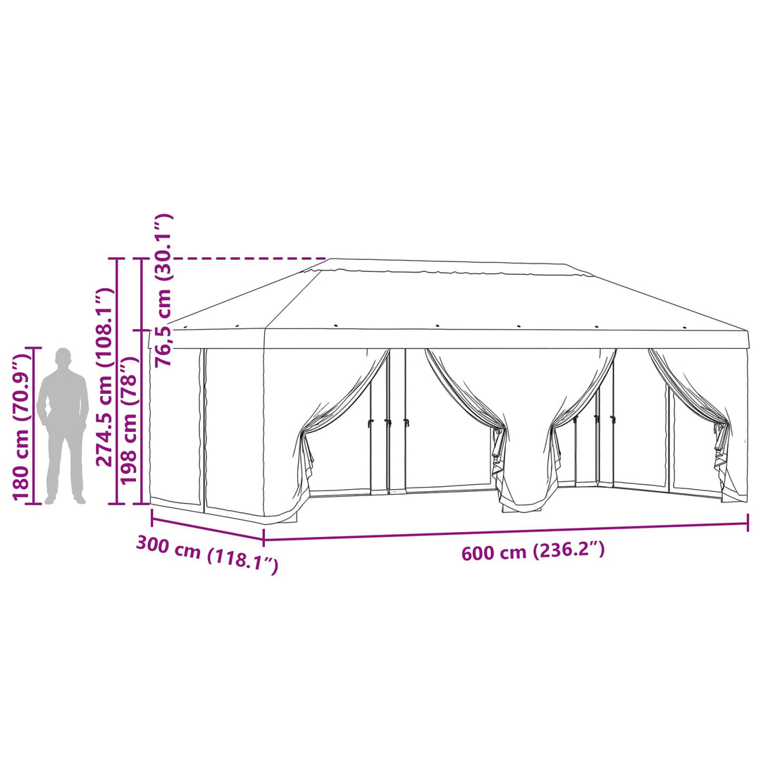 Gazebo Cover med sidevægge Bordeaux 600,5 x 300,5 cm Polyester