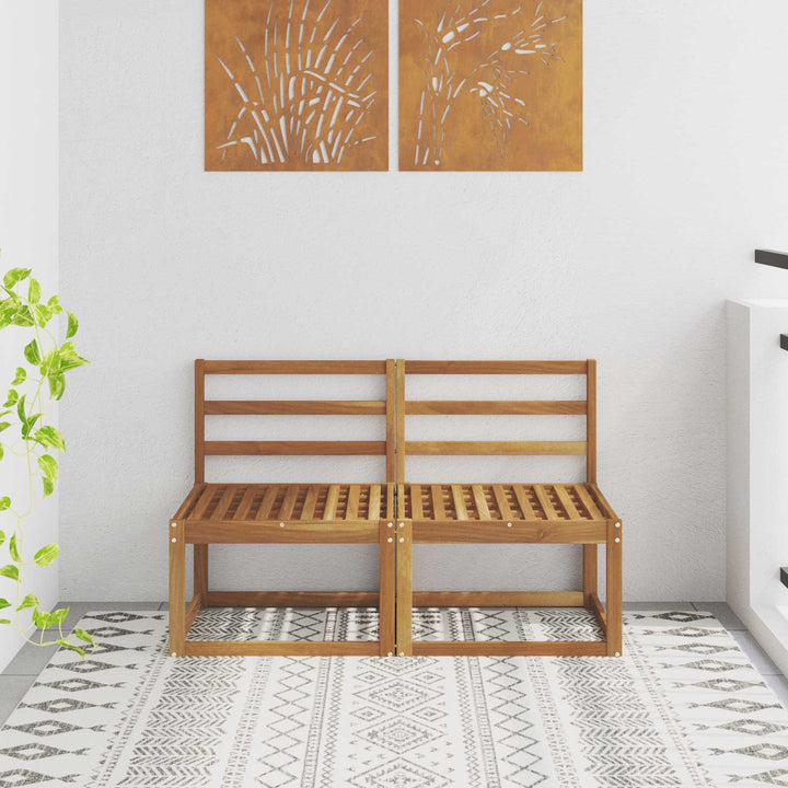 2 Stk Udendørs Mellem Sofa Massivt Akacietræ Naturfarvet