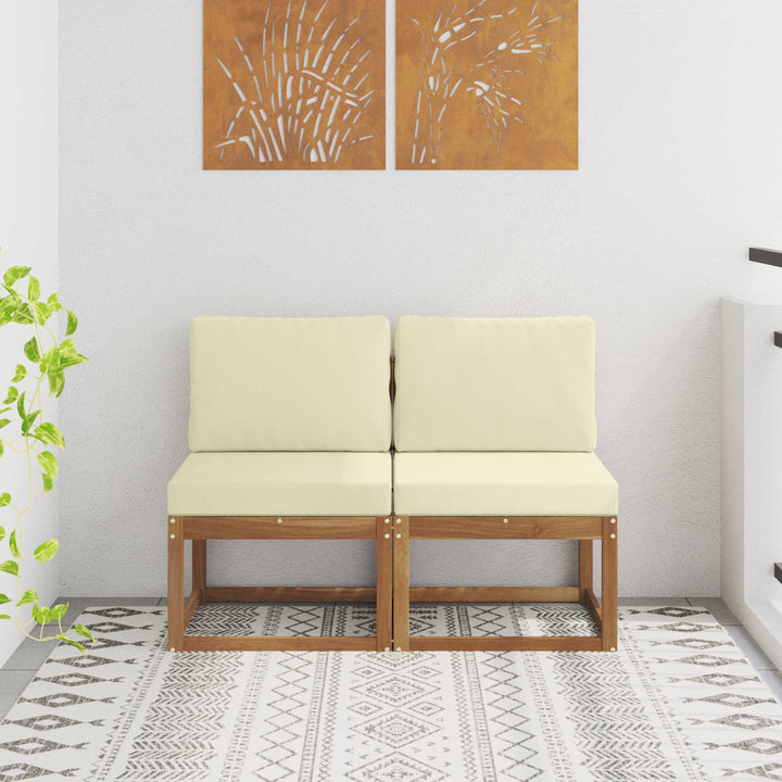 2 Stk Udendørs Mellem Sofa Massivt Akacietræ
