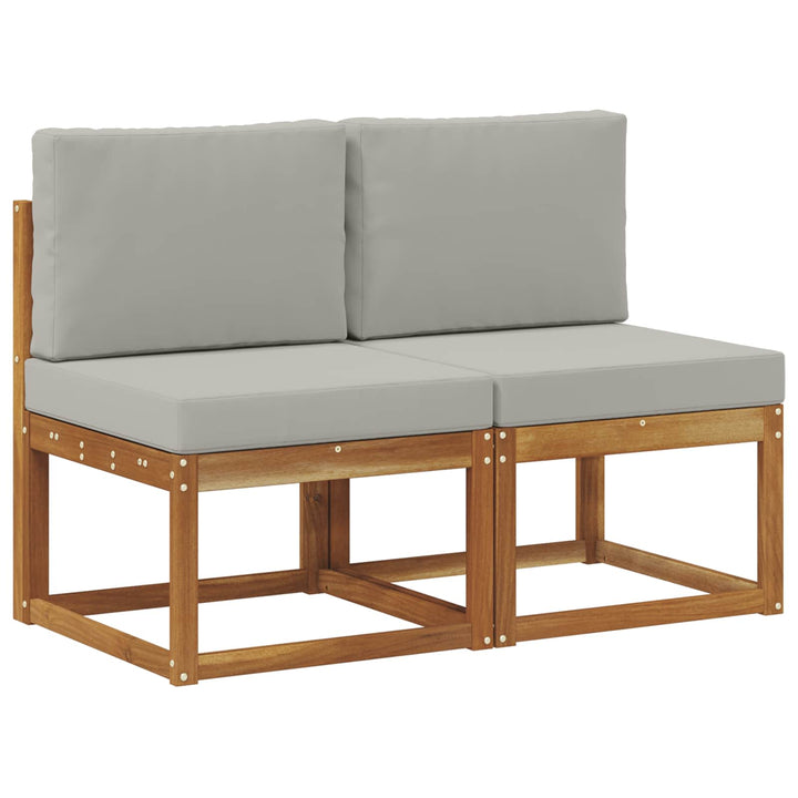 2 Stk Udendørs Mellem Sofa Massivt Akacietræ Naturfarvet