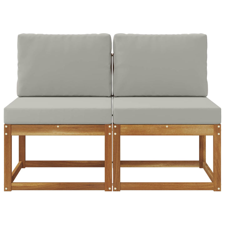 2 Stk Udendørs Mellem Sofa Massivt Akacietræ Naturfarvet