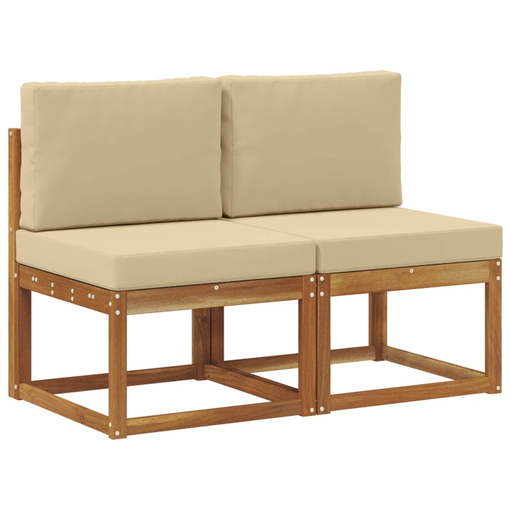 2 Stk Udendørs Mellem Sofa Massivt Akacietræ Naturfarvet