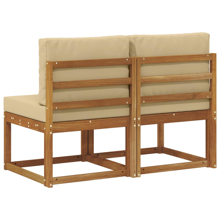 2 Stk Udendørs Mellem Sofa Massivt Akacietræ Naturfarvet