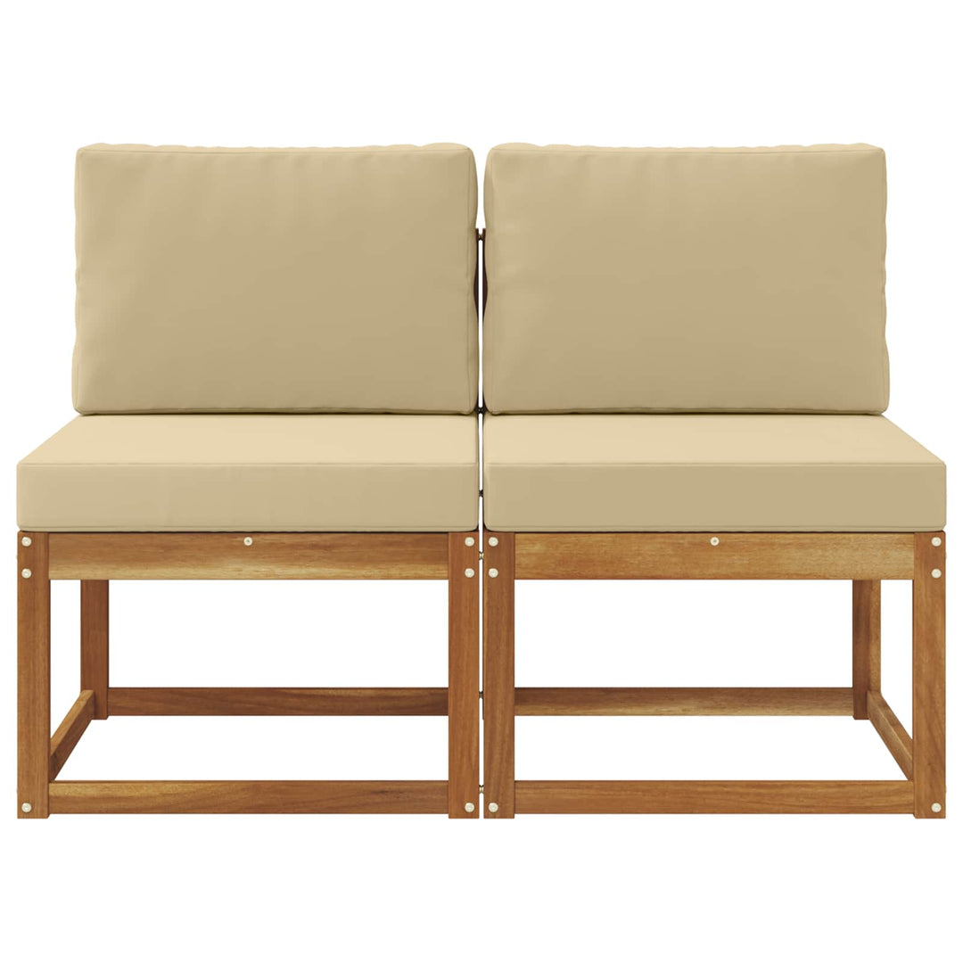 2 Stk Udendørs Mellem Sofa Massivt Akacietræ Naturfarvet