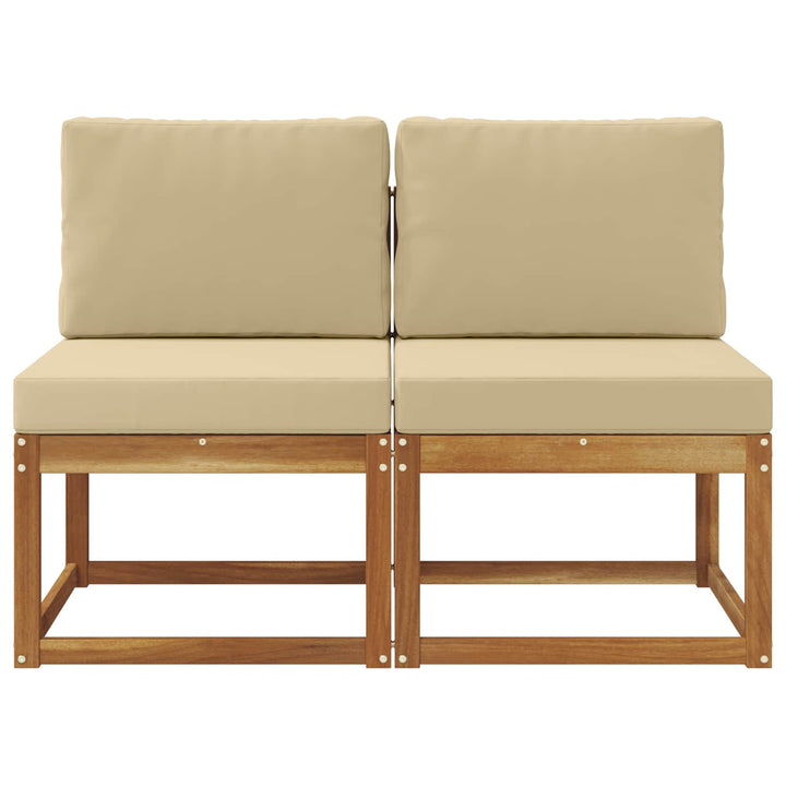 2 Stk Udendørs Mellem Sofa Massivt Akacietræ Naturfarvet