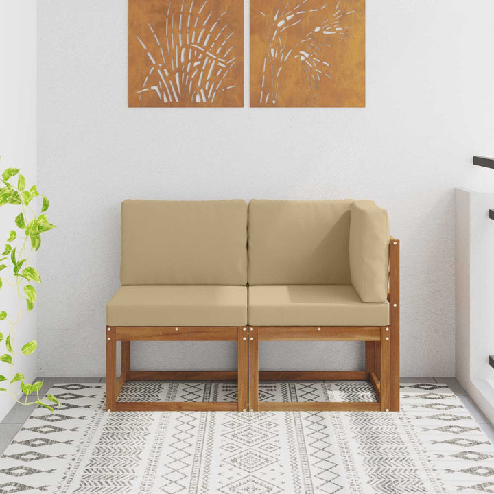 Udendørs midter- og hjørnesofa med pude 2 Stk Naturlig og Beige