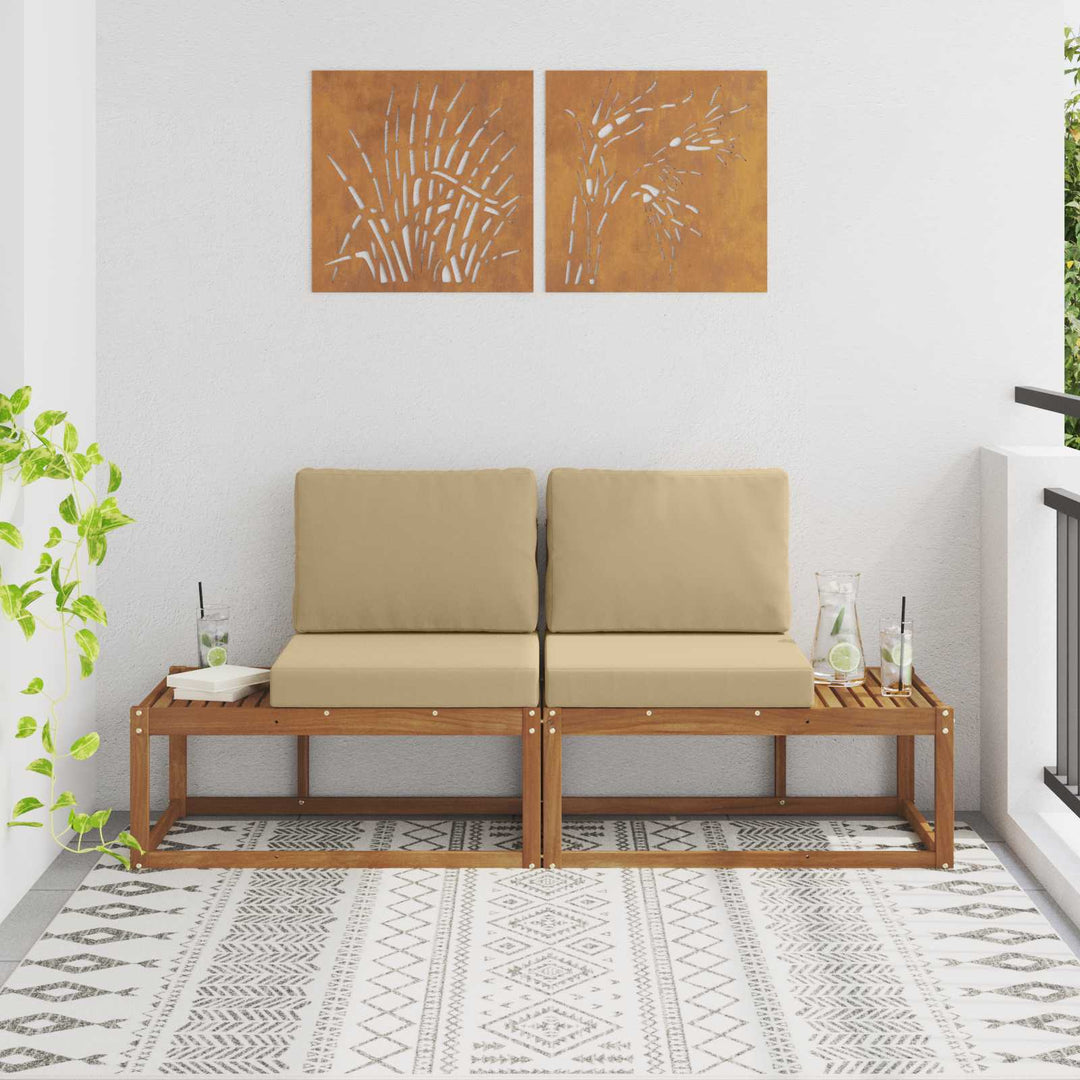 Udendørs Modulsofa 2 Stk Naturlig og Beige Massivt Akacietræ