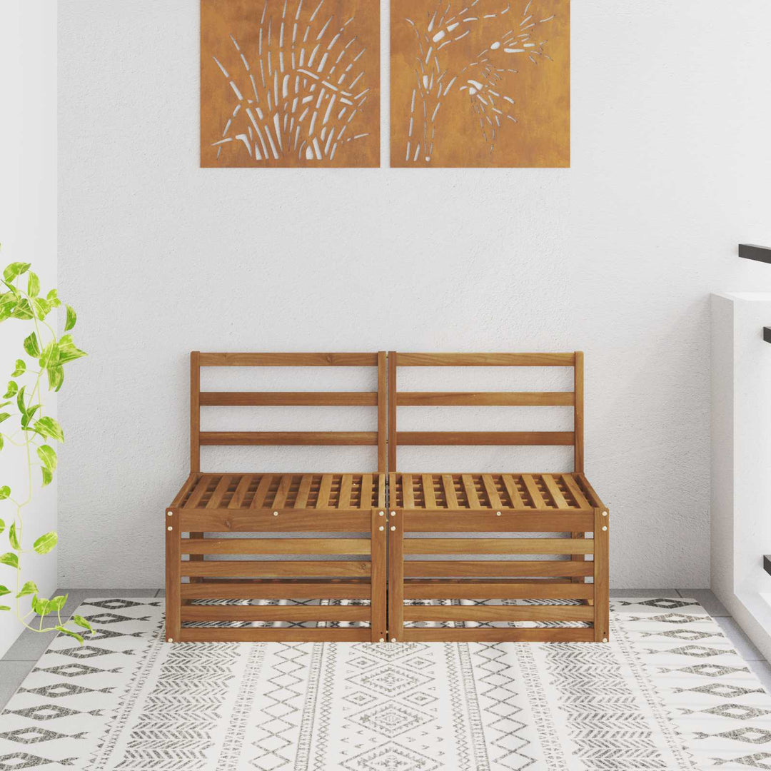2 Stk Udendørs Mellem Sofa Massivt Akacietræ Naturfarvet