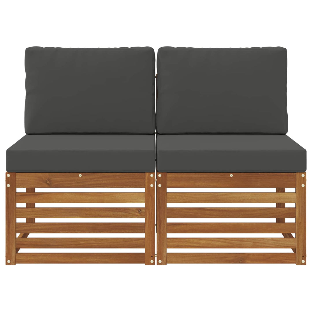 2 Stk Udendørs Mellem Sofa Massivt Akacietræ Naturfarvet