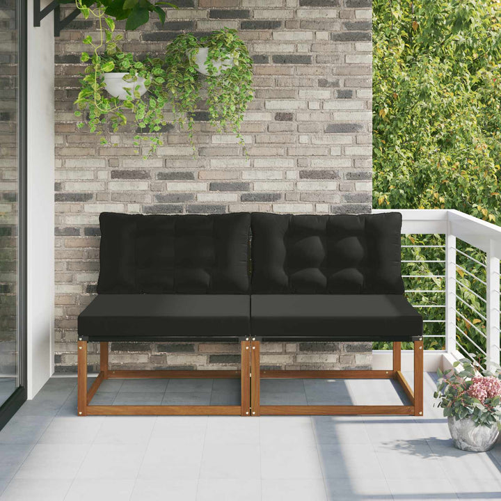 2 stk. Udendørs Mellem Sofa Massivt Akacietræ Naturfarvet