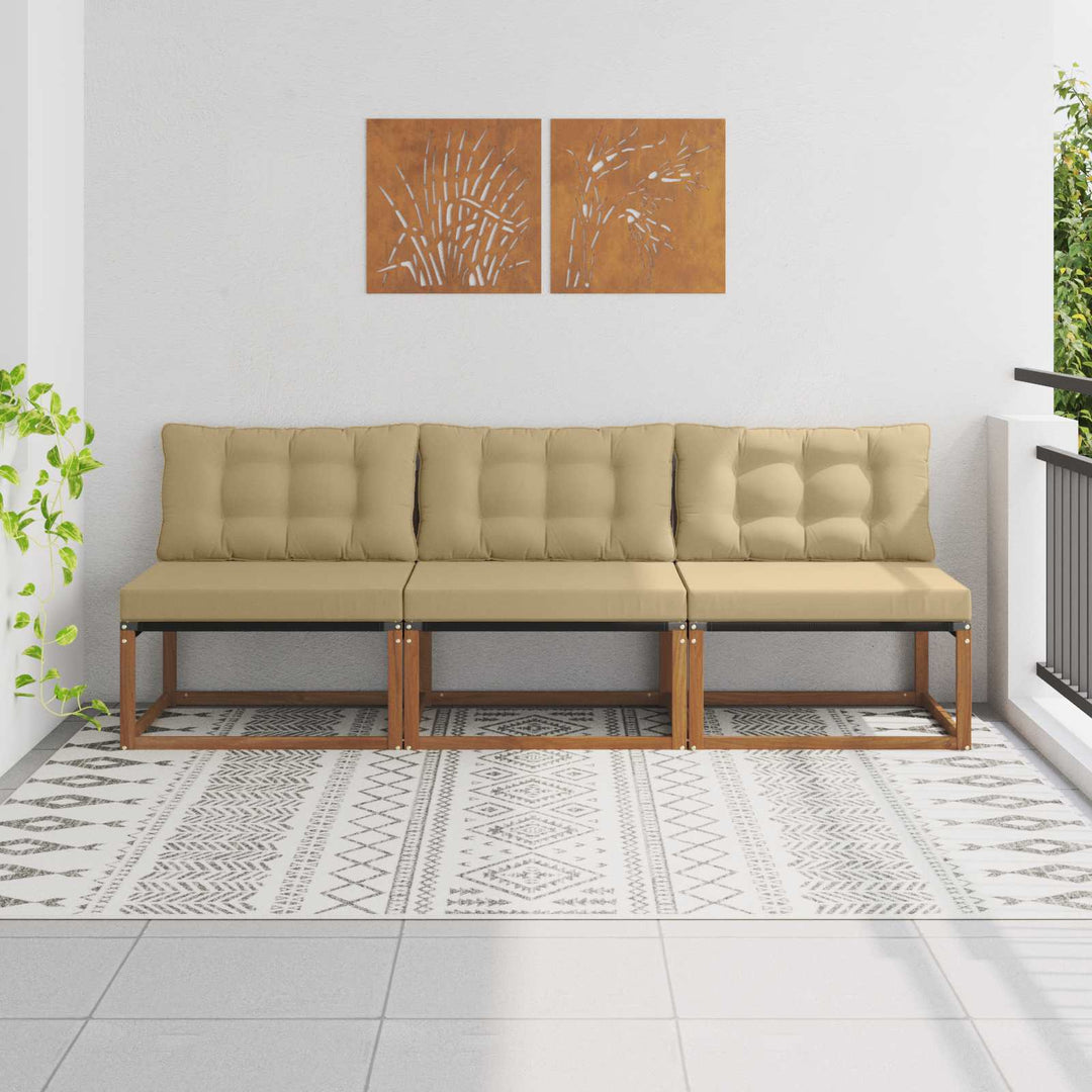 3 stk. Udendørs Mellem Sofa Massivt Akacietræ Naturfarvet