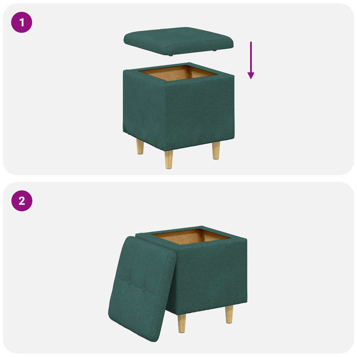 Ottoman med Opbevaring Mørkegrøn 40 x 40 x 45 cm Stof