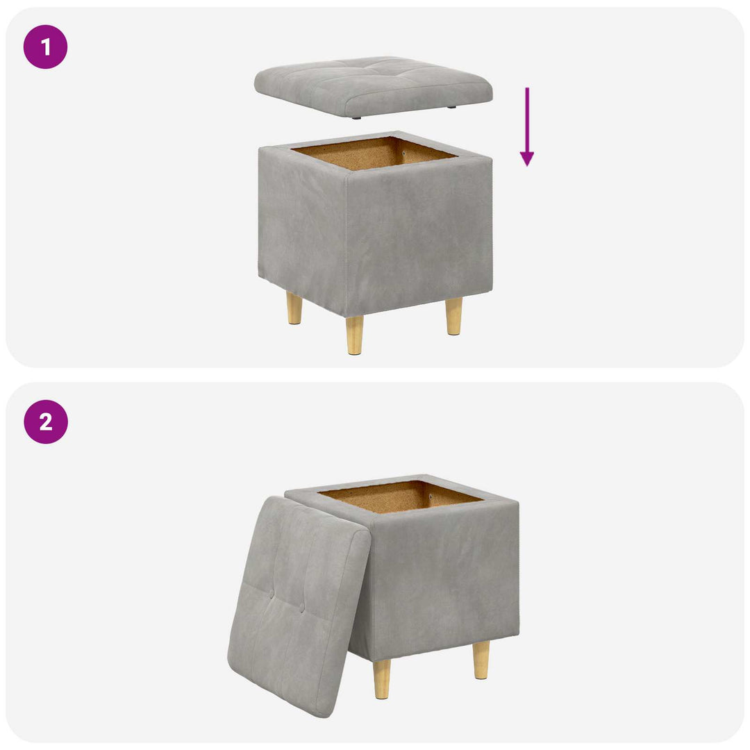 Ottoman med Opbevaring Lysegrå 40 x 40 x 45 cm Fløjl