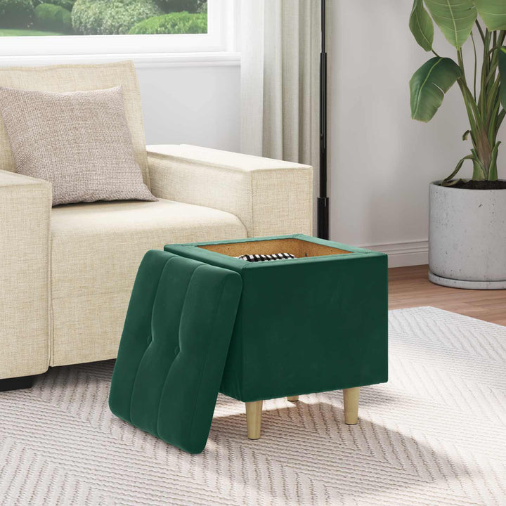 Ottoman med Opbevaring Mørkegrøn 40 x 40 x 45 cm Fløjl