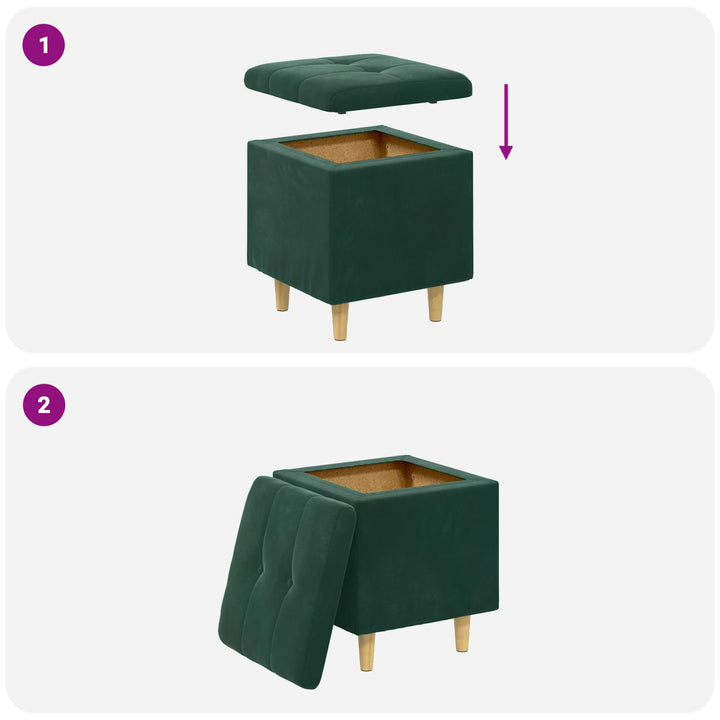Ottoman med Opbevaring Mørkegrøn 40 x 40 x 45 cm Fløjl