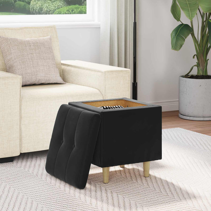 Ottoman med Opbevaring Sort 40 x 40 x 45 cm Fløjl