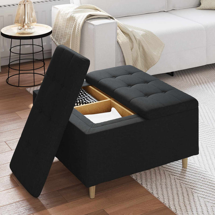 Opbevaringstomane med pude Sort 80 x 80 x 45 cm Stof