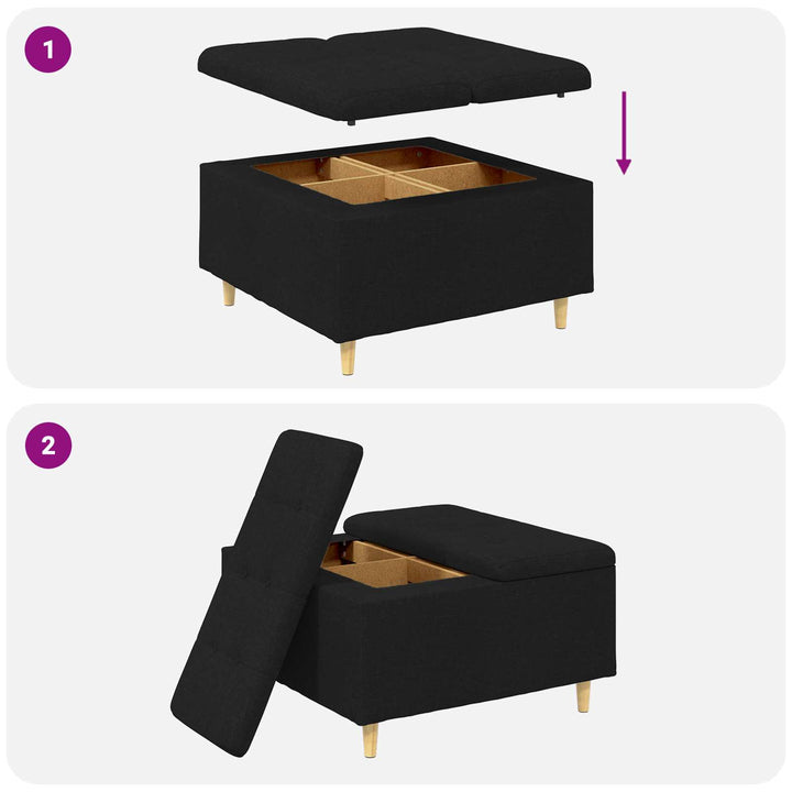Opbevaringstomane med pude Sort 80 x 80 x 45 cm Stof