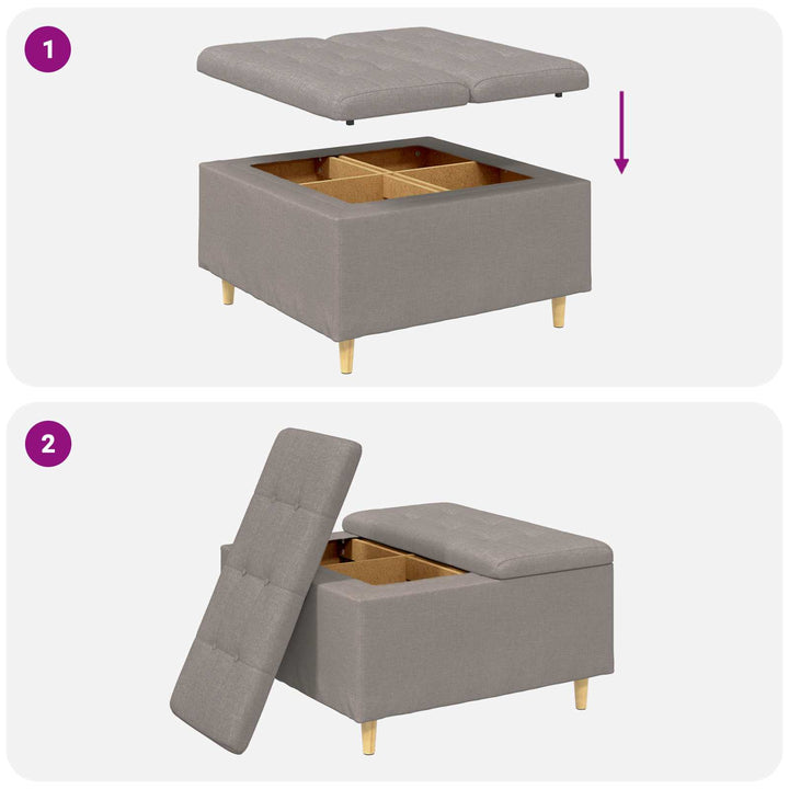 Opbevaringstomane med pude Gråbrun 80 x 80 x 45 cm Stof