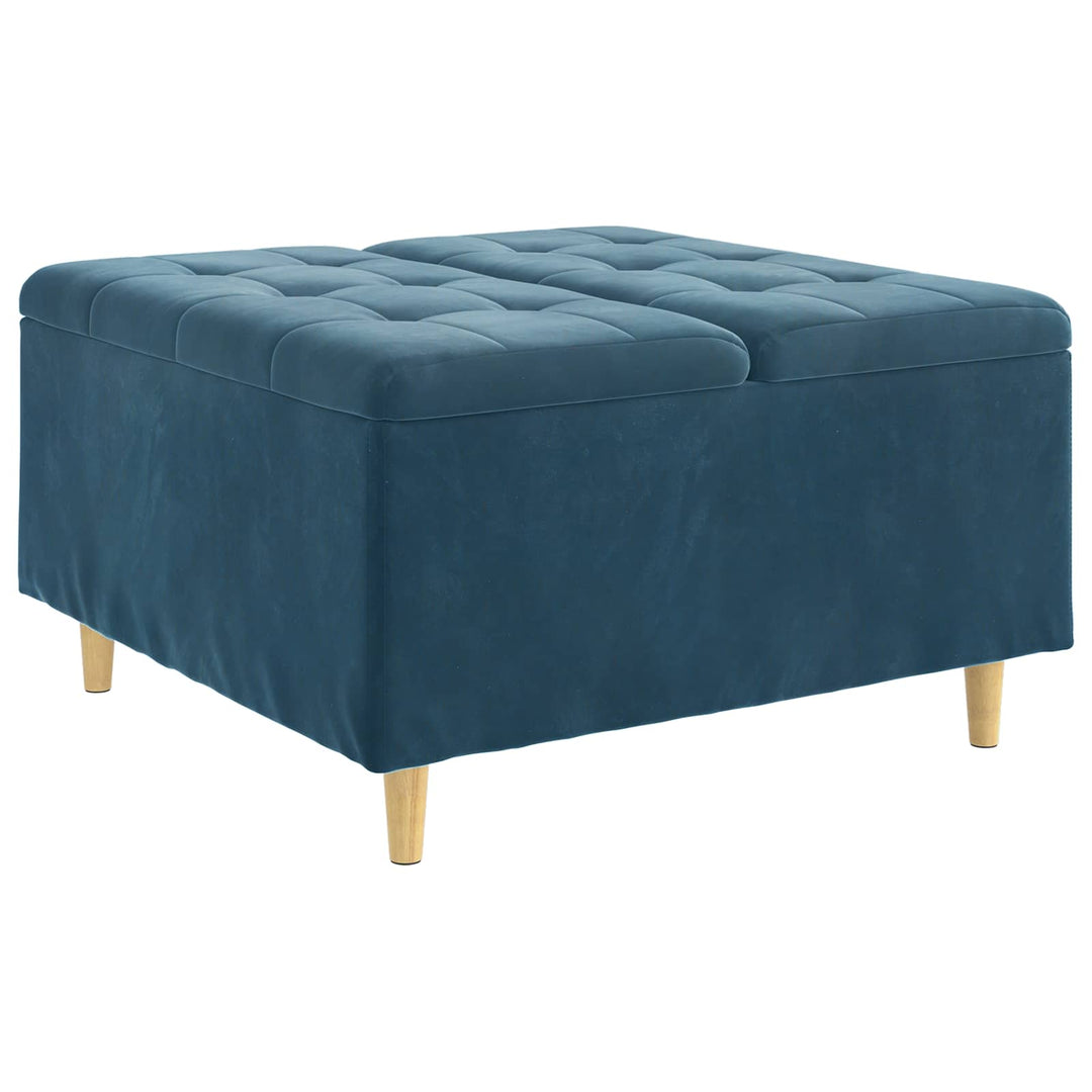 Opbevaringstomane med pude Blå 80 x 80 x 45 cm Fløjl